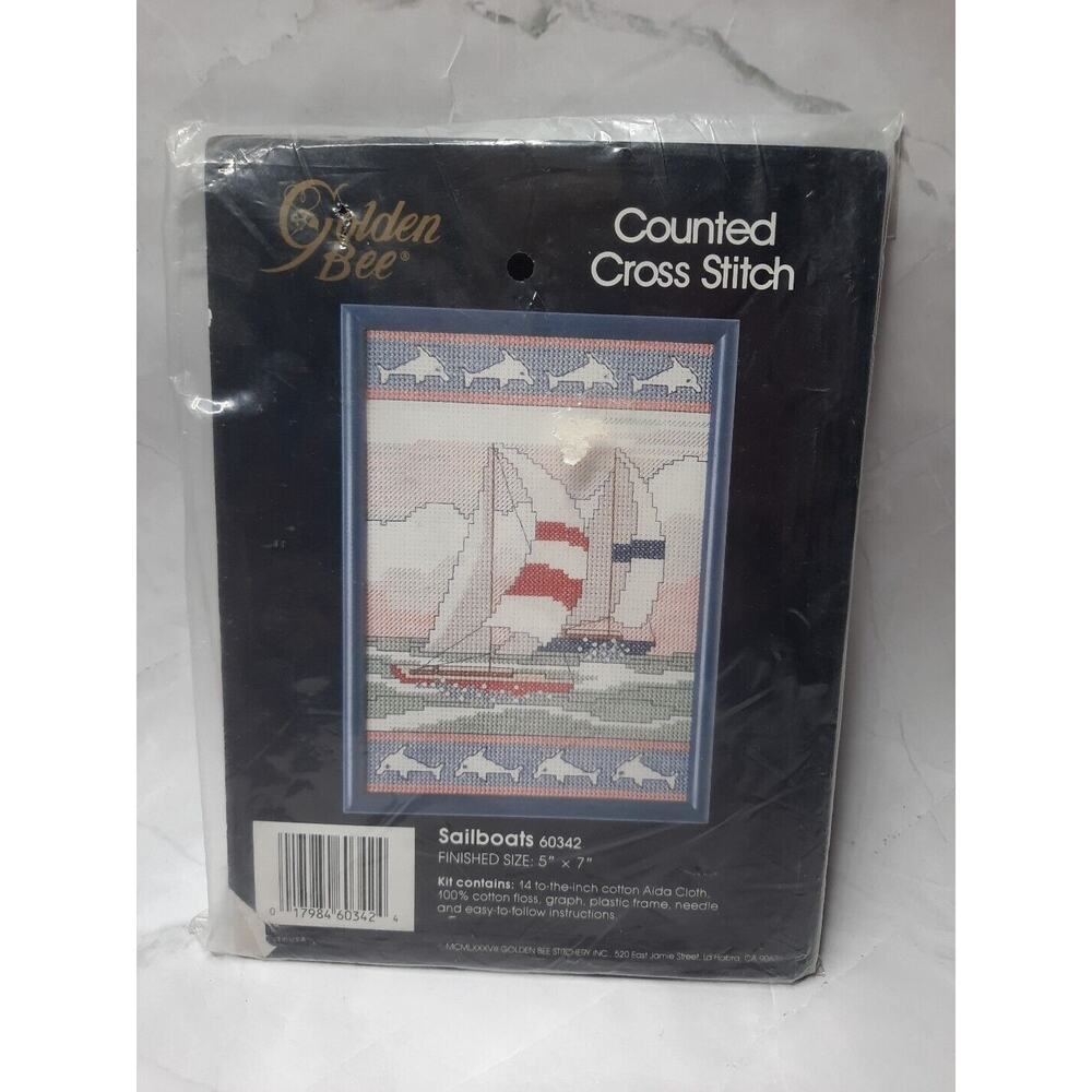 Golden Bee Counted Cross Stitch Kit Sailboats 60342 5x7 Nautical Dolphin